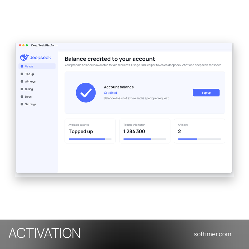 DeepSeek API Credits saldo 5 USD - ATTIVAZIONE sul tuo account - Web